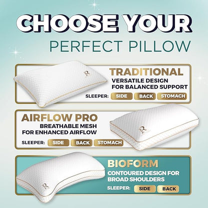 Royal Therapy King Pillows 2 Pack - Shredded Memory Foam Pillows for All Sleep Positions - Medium Firm Pillow with Adjustable Loft, Bamboo Rayon Cover, CertiPUR-US, Oeko-TEX Certified