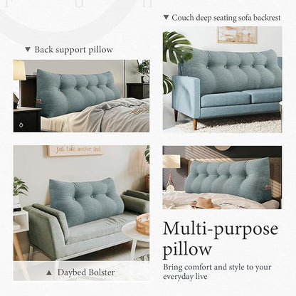 14 lbs Thickened Headboard Pillow Wedge Pillow Headboard Reading Pillow Bed for Backrest Reading Triangular Pillow with Side Pocket for Sitting in Bed Cotton Linen Gray King