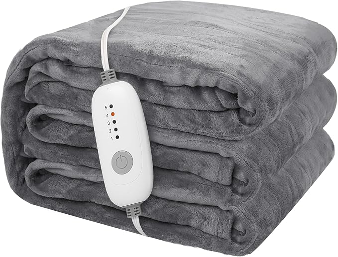 Electric Throw Blanket 50"x60" Throw Size with Cozy Flannel, 5 Heat Settings & 3 Hours Auto Off, Cozy & Warm for All Night, Machine Washable, Light Grey