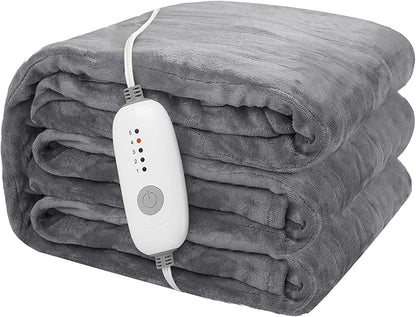 Electric Throw Blanket 50"x60" Throw Size with Cozy Flannel, 5 Heat Settings & 3 Hours Auto Off, Cozy & Warm for All Night, Machine Washable, Light Grey
