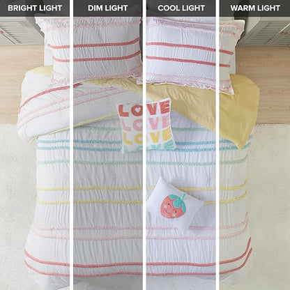 Intelligent Design Kids Full Cotton Comforter Set, Casual Fun Colors Chenille Stripes, All Seasons Fluffy Comforter Bed Set, Shams, Decor Pillows, Haisley, Full/Queen, Pink Multi 5 Piece