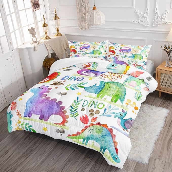 CVHOUSE Dinosaur Comforter Set - Microfiber Quilt Set with 1 Comforter and 2 Pillow Cases - 3 Piece