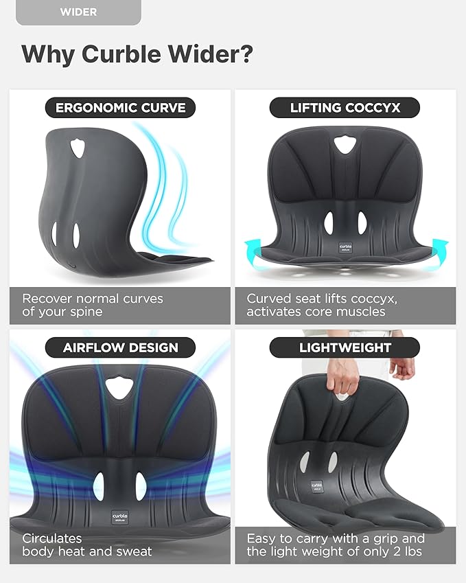 curble Wider(Standard Wide) 2PACK – Ergonomic Back Support Chair, Lumbar Support for Posture Correction & Back Pain Relief, for Office, Floor Seat and Work from Home, Patented(2P Black)