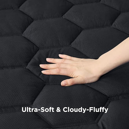 Bedsure Black Full Size Mattress Pad - Quilted Fitted Mattress Topper Protector with 8-21 Inches Deep Pocket, Noiseless Breathable Bed Cover Padded, Machine Washable, Black, 54x75 Inches