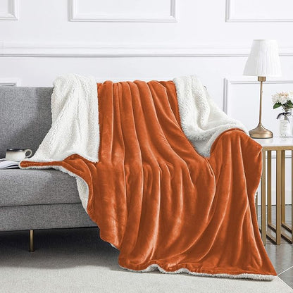 IR Imperial Rooms Sherpa Fleece Throw Blanket Twin Size for Couch - Thick and Warm Fluffy Rust Blankets for Winter, Soft and Fuzzy Twin Blanket for Bed, 60x80 Inches