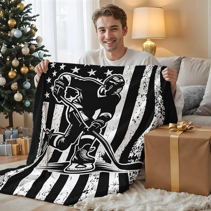 Boys Blanket Hockey Stuff Gifts Ideas for Kids Teens 8-12, 60x50 Inches Plush Comfy Soft Sports Throws for Couch Bed Home Decorations