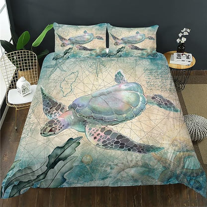 CVHOUSE Sea Turtle Duvet Cover - King Size, Ocean Bedding Set - 1 Duvet Cover, 2 Pillowcases, 3 Piece