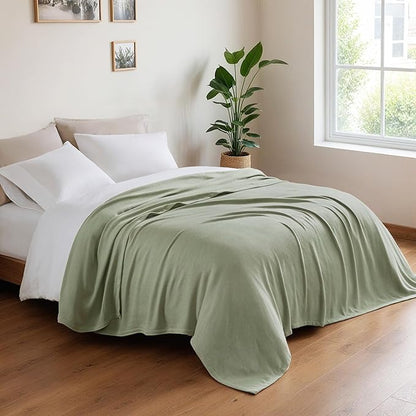 Queen Size Blanket, 70% Rayon (Derived from Bamboo) and 30% Cotton, Lightweight Jacquard Weave, Breathable and Soft Summer Blanket for Bed or Couch, 90” x 90”, Sage Green