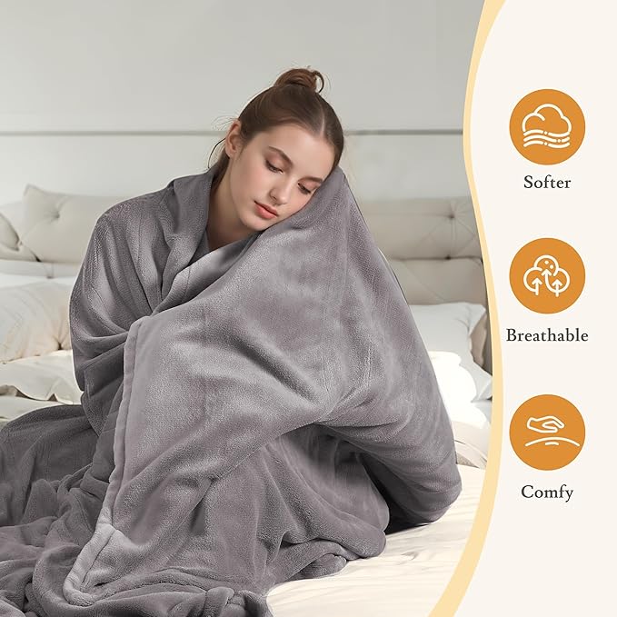 Electric Heated Blanket 90"x100" King Size - 4 Heat Settings & Dual Controllers, 10H Auto Shut Off, Ultra-Soft Coral Fleece Heated Blanket with Overheat Protection, Light Grey