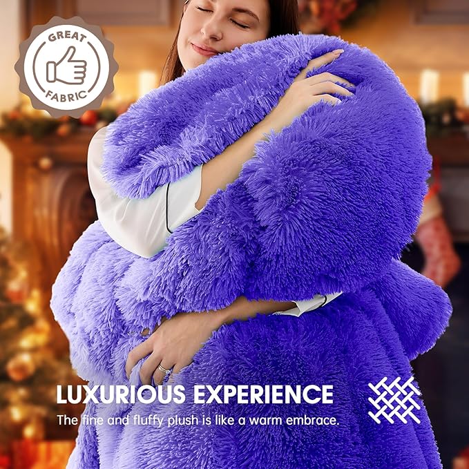 Heated Electric Blanket Queen,Warm Winter Birthday Gifts for Women Her Grandma–Faux Fur with Soft Sherpa,10 Heat Settings,5 Time Settings with Fast Heating, 84x90, Sunset Purple