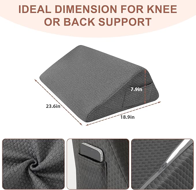 Bedluxe Knee Wedge Pillow, Memory Foam Leg Pillow Knee Pillow for Back Sleeping, Wedge Pillows for Legs Post Surgery, Triangle Pillow for Knee Support, Leg Elevation, Knees Hip Back Pain Relief, Black