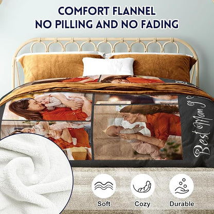 Yoke Style Ships Next Day, Mothers Day Blanket Gifts Custom Blanket with Photos Text, Picture Blankets Customized, Personalized Blankets and Throws Birthday Gifts for Mom Dad Girlfriend Women