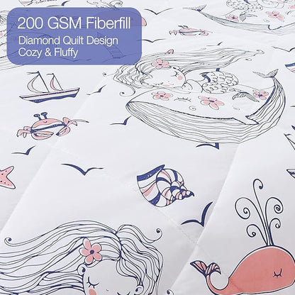 JSD Mermaid Comforter Set Queen Size, 3 Piece Girls Ocean Theme Printed Comforter with Pillow Shams Machine Washable
