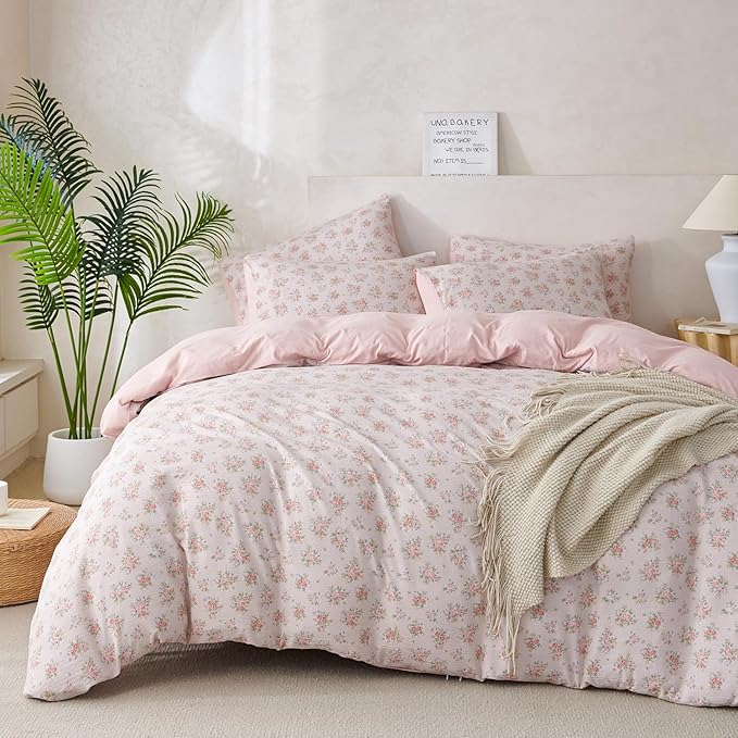 Jane yre Duvet Cover Set King Floral Soft Brushed Microfiber Crinkle Gauze Fabric 3 Pieces Floral Bedding Set for All-Season Garden Duvet Cover King with Zipper Closure, Luxury Soft Breathable Comfy