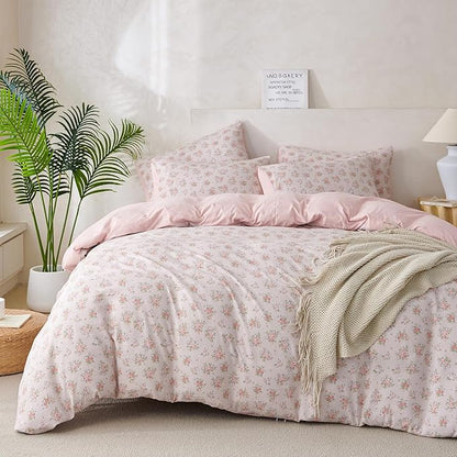 King Size Duvet Cover Floral Luxury Soft Brushed Microfiber Crinkle Gauze Fabric 3 Pieces Bedding Set Flower Pattern Duvet Cover King with Zipper Closure Breathable Comfy