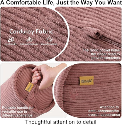 Long Pillow for Bed – Corduroy Round Bolster Pillow for Adults, Decorative Body Pillow for Sleeping or Sofa Support,39 x 7.87 Inches,Brick Brown