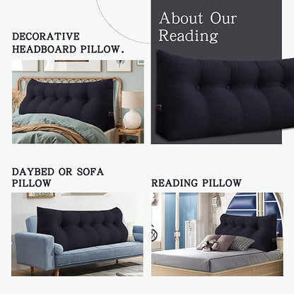 Wedge Pillows Headboard Reading Pillow Backrest Pillows for Sitting Up in Bed Rest Large Triangle Bolster Cushion Cotton Linen Daybed Pillow Lumbar Support Leg Positioning（Darkgray, King）
