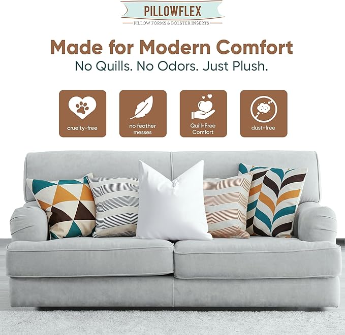 Pillowflex Synthetic Down Pillow Insert - 14x14 Down Alternative, Ultra Soft Throw Pillow, Small Sham Bed Sleeping Pillow - 1 Decorative Accent Form