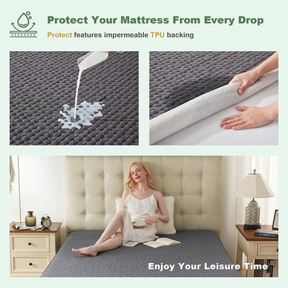 Waterproof Mattress Protector, California King Size Mattress Pad Fitted 6"-18" Deep Pocket, 3D Air Fabric Bed Mattress Cover Noiseless Washable for Home, Bedroom, Hotel(Carbon Gray)