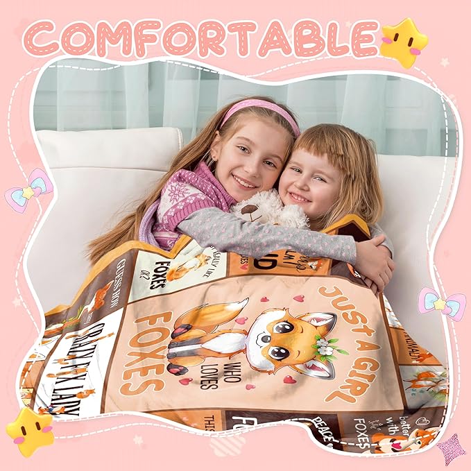 Just A Girl Who Loves Fox Blankets for Girls Kids, Fox Gifts for Girls Women, Fox Themed Gifts, Fox Lover Gifts, Fox Gifts for Birthday Christmas, Cute Fox Blanket 50" X 40"
