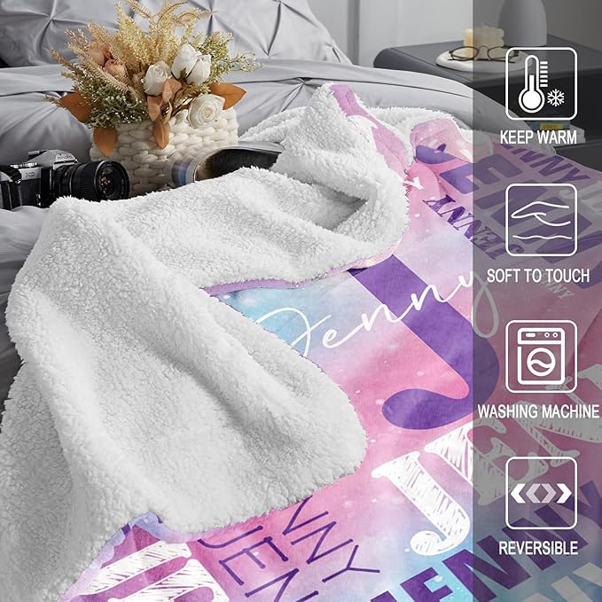 Personalized Blankets for Teen Boys Girls - Printed in USA Custom Blanket with Kid Names Reversible Plush Ultra-Soft Sherpa Fleece Monogrammed Baby Throw Blankets Customized Birthday Gifts for Adults