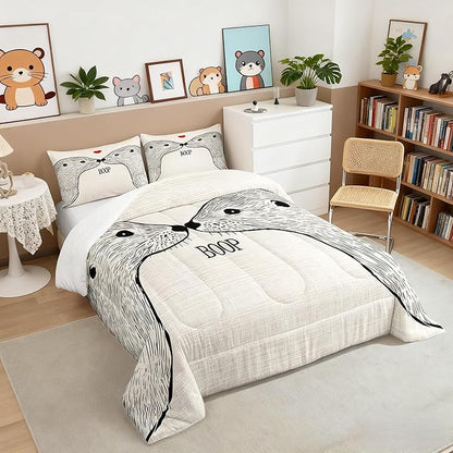 Castle Fairy Cute Enhydra Lutris Full Size Comforter Set,Cartoon Sea Animals Bedding Set for Adults Teens,Children Sea Otter Couple Comforter Luxury Lover Theme Quilt Set Room Decor 3Pcs