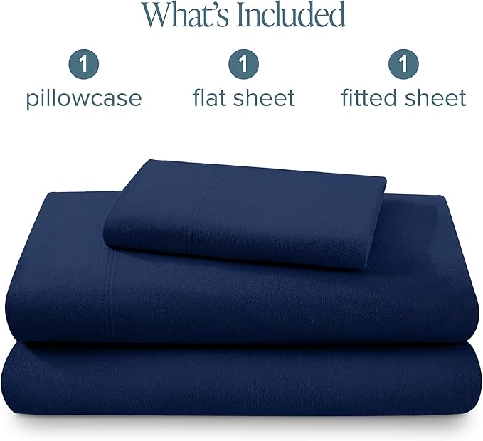 Bare Home Flannel Sheet Set 100% Cotton Twin Extra Long, Velvety Soft Heavyweight - Double Brushed Flannel - Deep Pocket (Twin XL, Dark Blue)