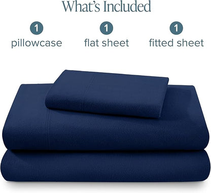 Bare Home Flannel Sheet Set 100% Cotton Twin Extra Long, Velvety Soft Heavyweight - Double Brushed Flannel - Deep Pocket (Twin XL, Dark Blue)