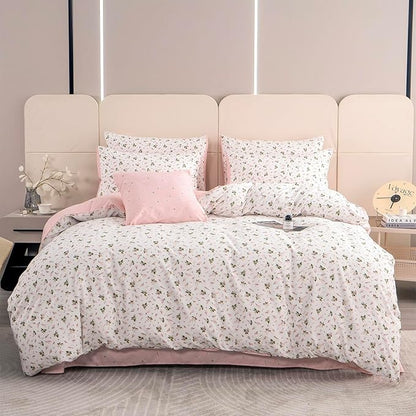 Duvet Cover Queen Floral 100% Brushed Microfiber Floral Bedding Set 3 Pieces Pink Floral Duvet Set Queen for All Seasons 1 Duvet Cover and 2 Pillowcases with Zipper Closure