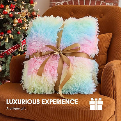 Heated Electric Blanket Throw,Warm Winter Birthday Gifts for Women Her Grandma-Faux Fur with Soft Sherpa,10 Heat Settings,5 Time Settings with Fast Heating, 50x60, Rainbow