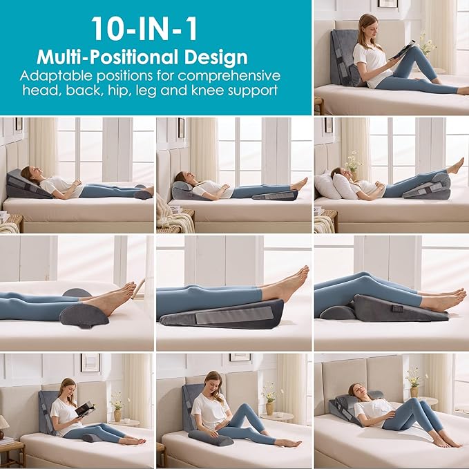 3Pcs Wedge Pillow Set for After Surgery,Acid Reflux Relief, Adjustable Bed Wedge Pillows for Sleeping,Anti Snore, Memory Foam Triangle Pillow for Back&Neck&Shoulder Pain Relief, Plush Grey