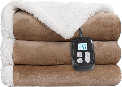 Electric Heated Blanket Full Size - 72"x84", Soft Flannel Heating Blanket, 10 Heating Levels, 1-12 H Auto Shut Off, Breathable Warm and Washable for Bed, Light Brown