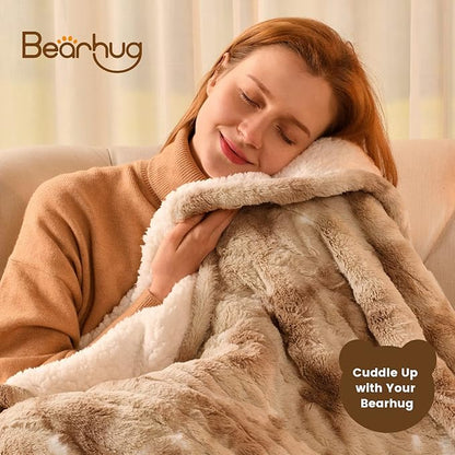 Bearhug Electric Blanket Twin Size 62" x 84", Faux Fur & Sherpa Heated Blanket, 10 Heating Levels & 1-12H Auto Off, Champagne, Over-Heat Protect, ETL Certification, Machine Washable