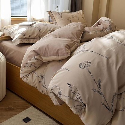 AOJIM Pink Exquisite Duvet Cover Set with Floral Pattern for Kids Adults, Soft Pure Cotton Comforter Cover Set 3pcs, 1 AB Sided Quilt Cover Twin Size and 2 Matching Pillowcases for Room Decor,No Quilt