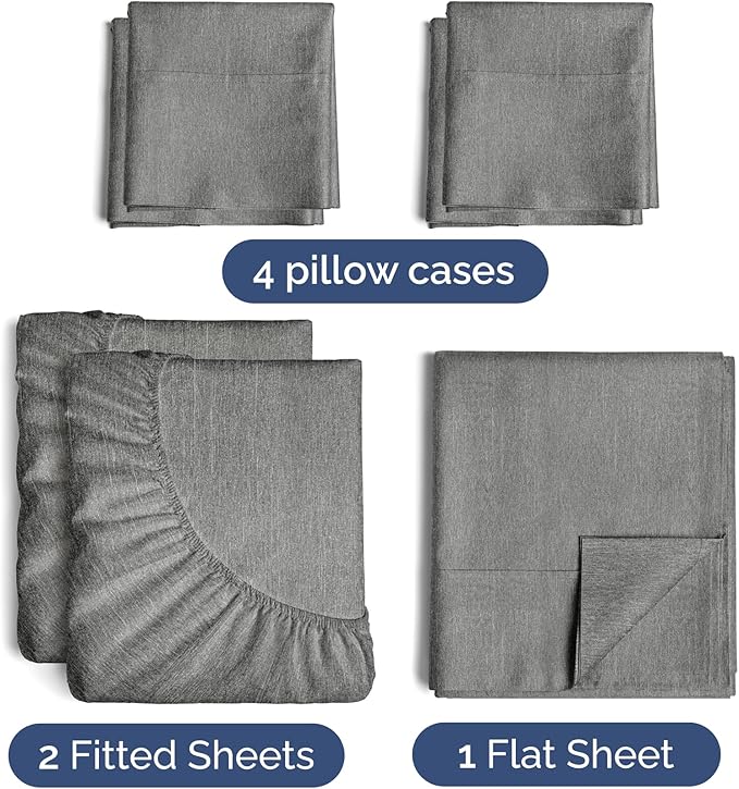 Split King 7 Piece Sheet Set - Comfy Breathable & Cooling - Soft Hotel Luxury Bedding Set w/ 8-16 Inch Deep Pockets - 1 Flat & 2 Fitted Sheet & 4 Pillowcases - Cozy and Wrinkle Free - Heathered Grey