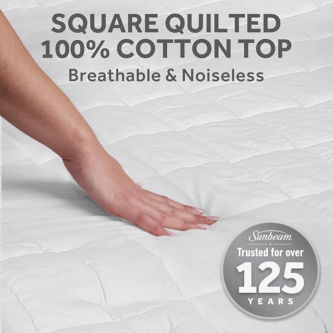 Sunbeam Restful Premium Quilted Heated Mattress Pad - King White