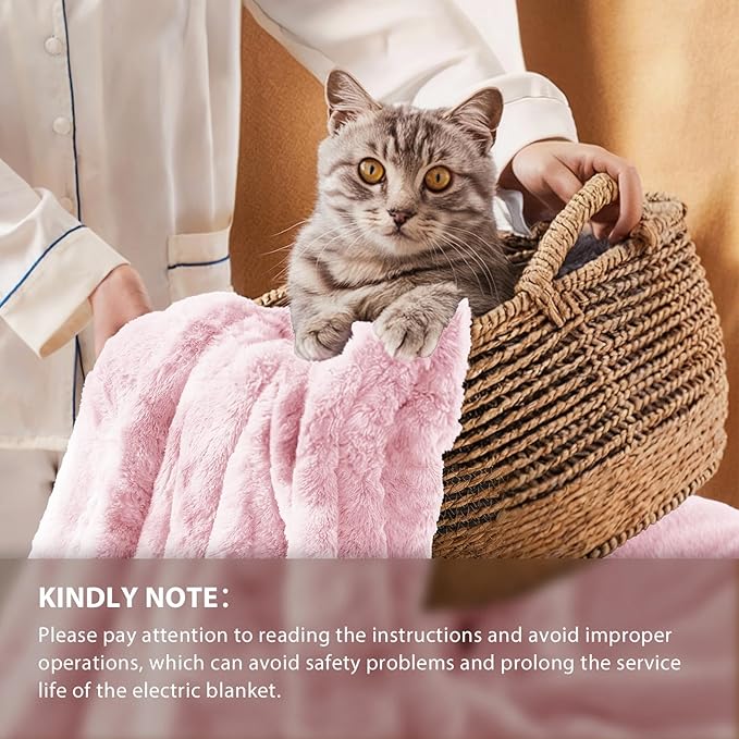 Homemate Heated Blanket Electric Throw - 50"x60" Heating Blanket Throw 1/2/4/6/8 Hours Auto-Off 10 Heat Levels Over-Heat Protection Luxury Faux Fur Sherpa ETL Certification
