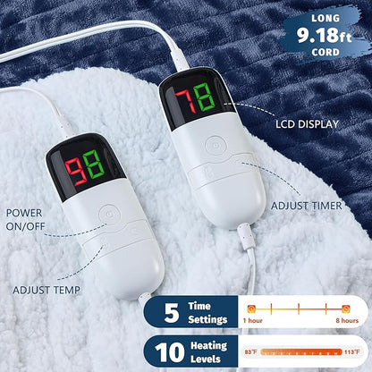 Heated Electric Blanket King Size - 90" x 100" Heating Blanket with Dual Control, 10 Heating Levels & 8 Hours Auto Off, Soft Warm Flannel Blanket, Christmas Birthday Gifts for Senior Grandma