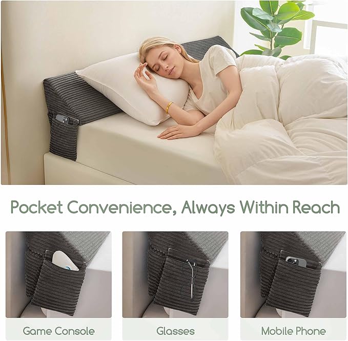 HIGOGOGO Twin Size Wedge Pillow for Headboard Gap - Multi Functional Mattress Wedge Bed Gap Filler Close The Gap (0-7") Between Your Mattress and Headboard or Wall (Grey 39"x11"x9")
