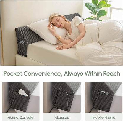 HIGOGOGO Twin Size Wedge Pillow for Headboard Gap - Multi Functional Mattress Wedge Bed Gap Filler Close The Gap (0-7") Between Your Mattress and Headboard or Wall (Grey 39"x11"x9")