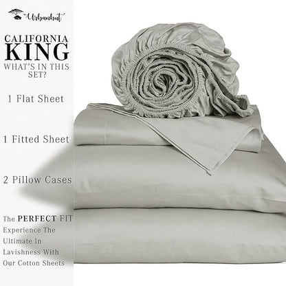 URBANHUT 1000 Thread Count Egyptian Cotton Sheets California King Size, Breathable Long Staple, 4 Pc Bed Sheet Sets, Luxury Hotel Sateen Sheets Fits 16" Deep Pocket - Silver Grey