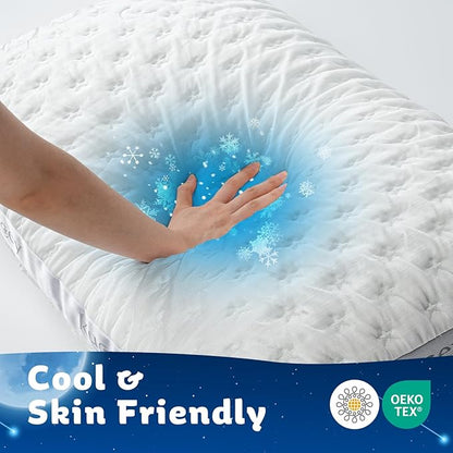 Luxury Cooling Side Sleeper Pillow for Neck and Shoulder Pain, Medium Firm Bed Pillows Queen Size Set of 2 Luxury Shredded Memory Foam for Sleeping Adjustable Washable Cover Crescent White