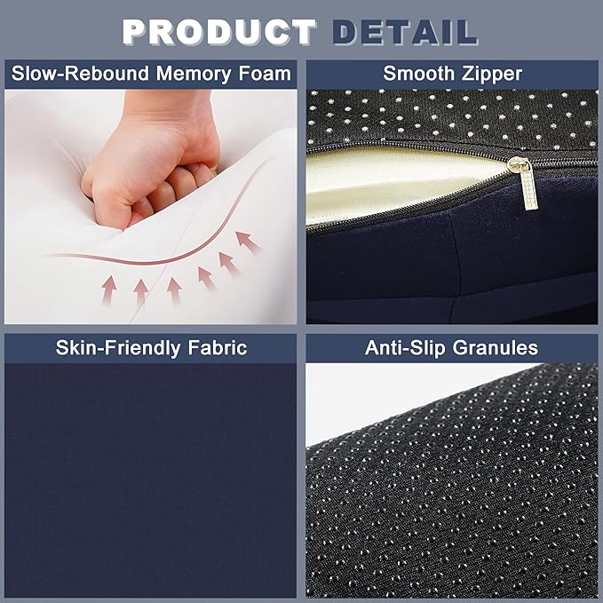 Memory Foam Ergonomic Wedge Pillow, Prone Pillow for Sleeping, Reading Pillow for Bed, Ergonomic Support for Back Pain, Acid Reflux & Sitting Up, Ideal for Massage, with Removable Cover