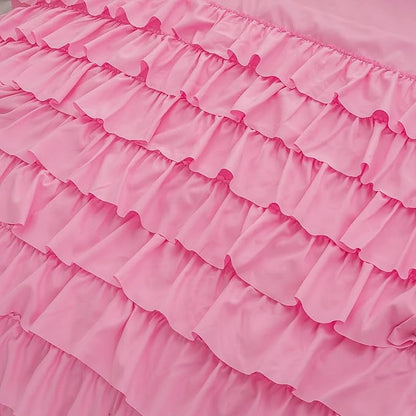 MWMWMW 5 Pcs Pink Comforter Sets Full, Pink Princess Comforter Set, Girls Bedding Sets Full with 1 Comforter, 1 Flat Sheet, 1 Fitted Sheet & 2 Pillowcases