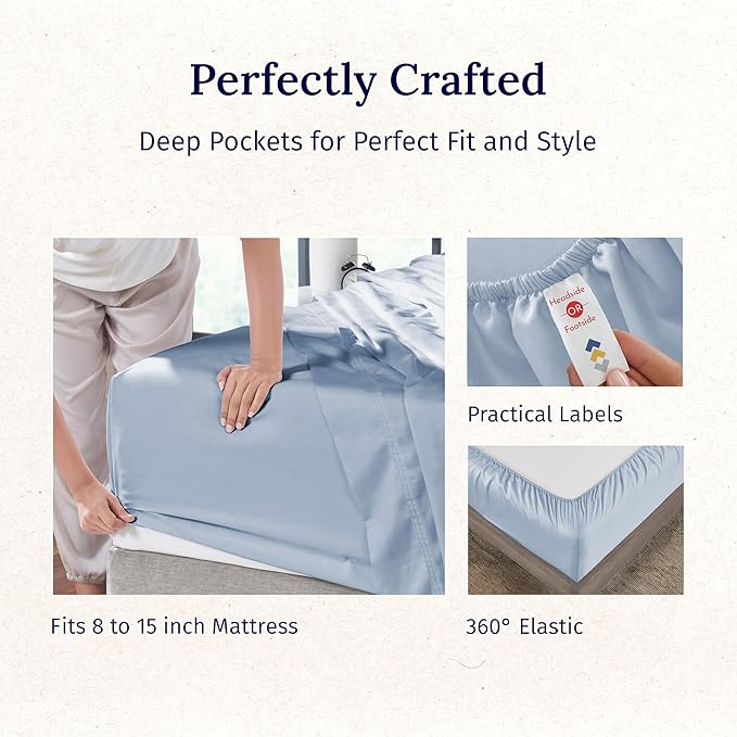 California Design Den Split King Sheet Set - 100% Cotton, 600 Thread Count, Breathable Luxury King Size Sheets for Adjustable Bed, Luxury Hotel-Quality Sheets with Soft Sateen Weave - Blue