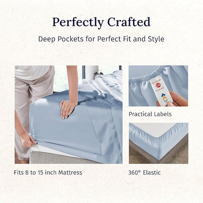 California Design Den Luxury Twin XL Sheet Set - 100% Cotton, 600 Thread Count Deep Pocket XL Twin Sheets, Soft Hotel-Quality Bedding with Sateen Weave - Blue