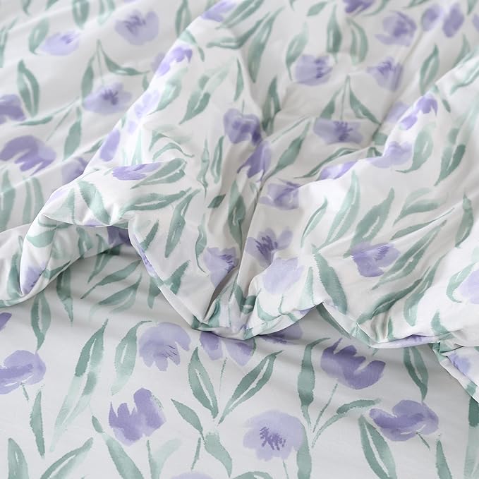 SDIII Purple Floral Comforter Set Twin 3 Pieces, Silky Breathable Microfiber and Spandex, Twin Comforter Floral Purple for Girls Boys Kids Teens