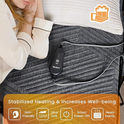 Electric Heated Mattress Pad Queen Size Dual Control Bed Warmer, Deep Pocket, Side Storage Pouch for Controller, Machine Washable, 3D Air Layer Fabric, 60"x80", Black Charcoal