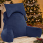 Portable Reading Pillows with Headrest for Bed Sitting Up(Royal Blue Oeko-Tex), Velvet Back Pillow with Arms & Pockets for Adults, Support Memory Foam Bed Pillow for Dorm/Watching/Gaming