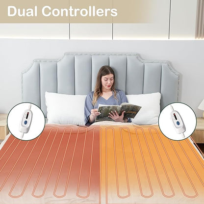 Electric Heated Blanket Queen Size 84"x90", Dual Control Fast Heating Cozy Heated Blanket for Bed, 10 Hours Auto Off & 4 Heating Levels, Warm Gift for Grandma-White